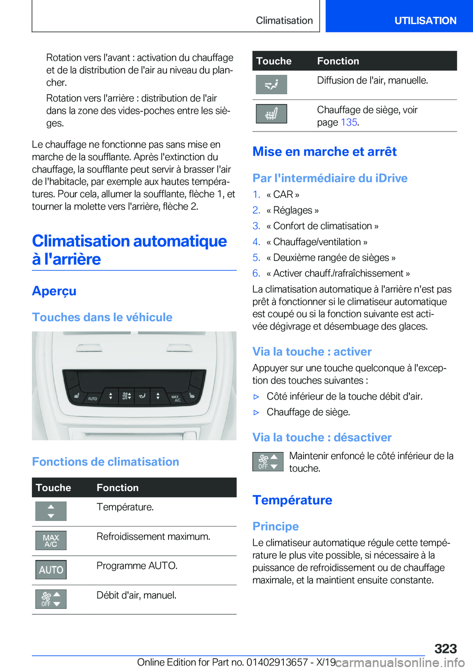 BMW X5 2020  Notices Demploi (in French) �R�o�t�a�t�i�o�n��v�e�r�s��l�'�a�v�a�n�t��:��a�c�t�i�v�a�t�i�o�n��d�u��c�h�a�u�f�f�a�g�e�e�t��d�e��l�a��d�i�s�t�r�i�b�u�t�i�o�n��d�e��l�'�a�i�r��a�u��n�i�v�e�a�u��d�u��p�l�a�nj