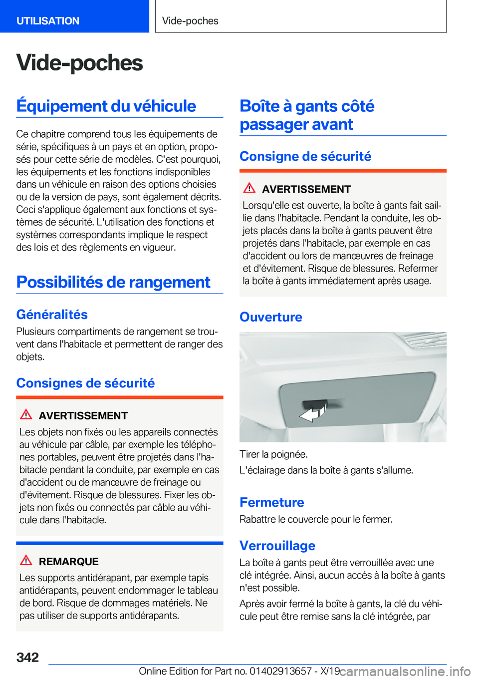 BMW X5 2020  Notices Demploi (in French) �V�i�d�e�-�p�o�c�h�e�s�