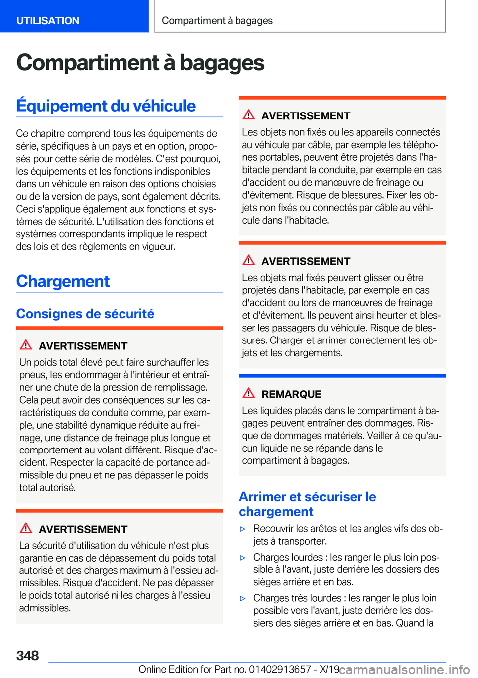 BMW X5 2020  Notices Demploi (in French) �C�o�m�p�a�r�t�i�m�e�n�t��