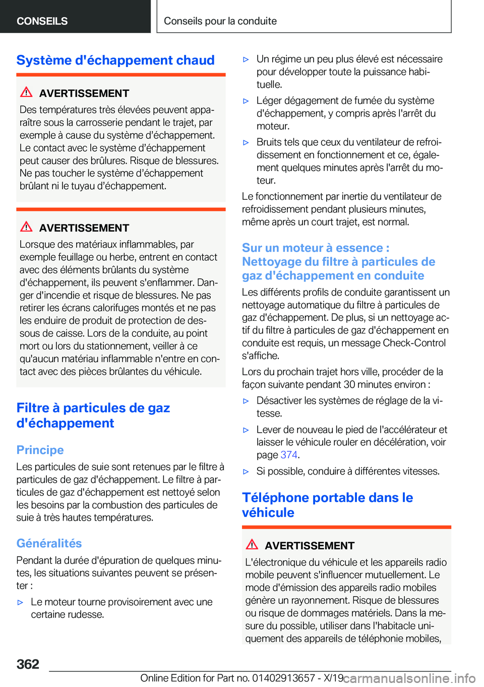 BMW X5 2020  Notices Demploi (in French) �S�y�s�t�è�m�e��d�'�é�c�h�a�p�p�e�m�e�n�t��c�h�a�u�d
�A�V�E�R�T�I�S�S�E�M�E�N�T
�D�e�s��t�e�m�p�é�r�a�t�u�r�e�s��t�r�è�s��é�l�e�v�é�e�s��p�e�u�v�e�n�t��a�p�p�aj
�r�a�