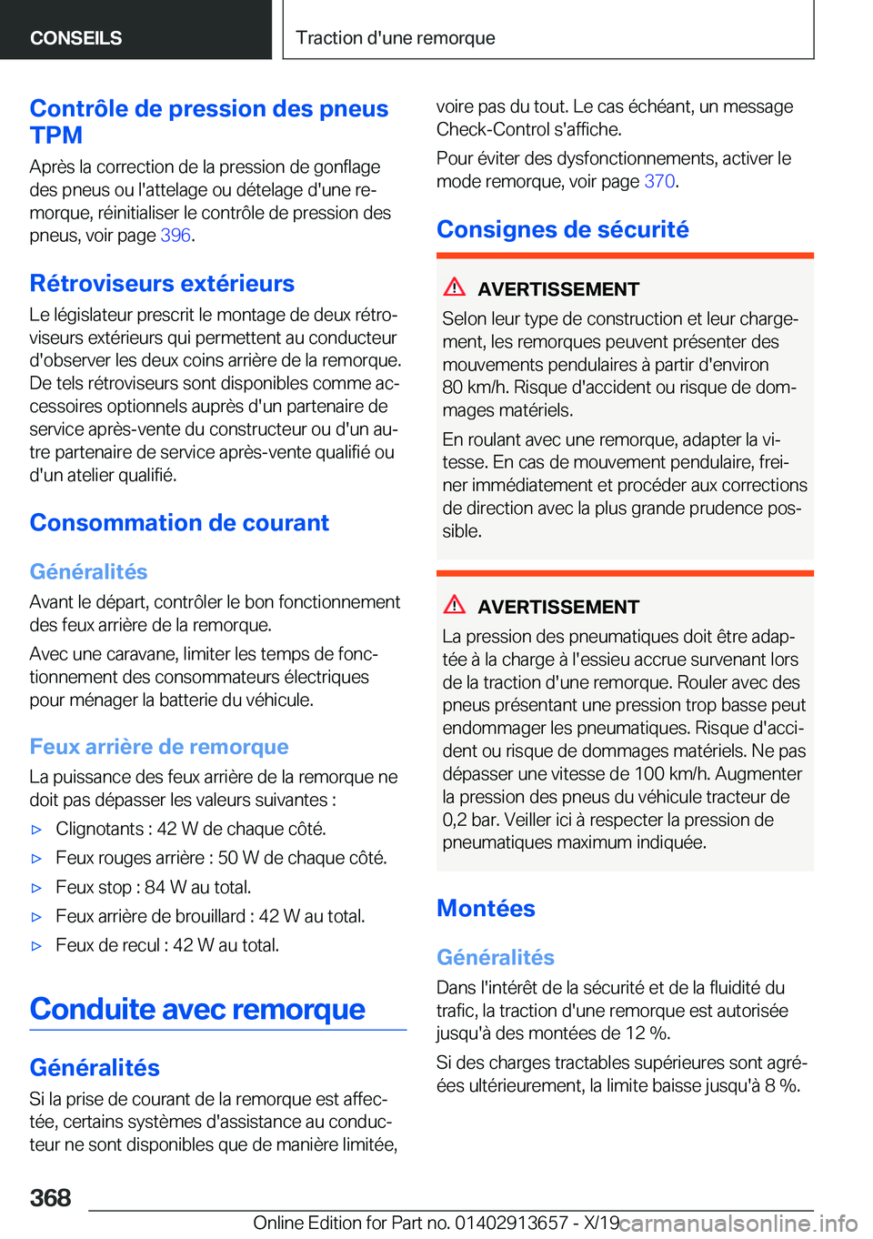 BMW X5 2020  Notices Demploi (in French) �C�o�n�t�r�