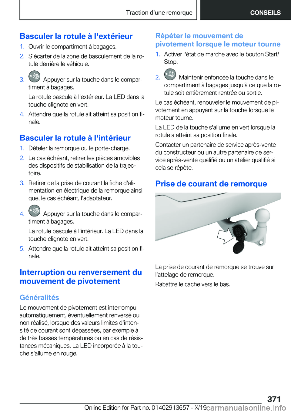 BMW X5 2020  Notices Demploi (in French) �B�a�s�c�u�l�e�r��l�a��r�o�t�u�l�e��