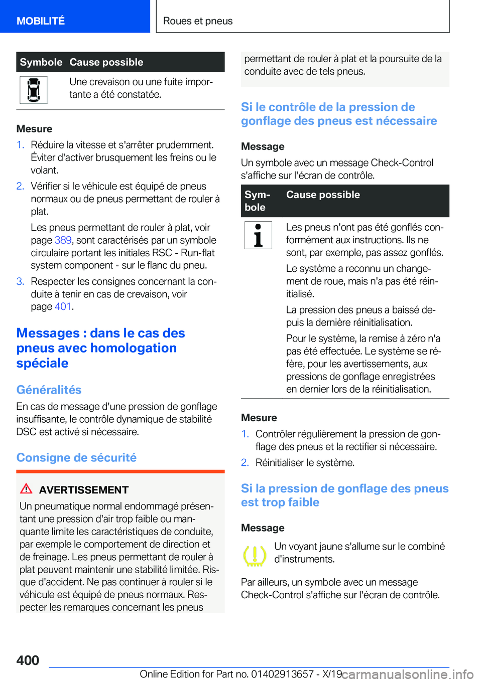 BMW X5 2020  Notices Demploi (in French) �S�y�m�b�o�l�e�C�a�u�s�e��p�o�s�s�i�b�l�e�U�n�e��c�r�e�v�a�i�s�o�n��o�u��u�n�e��f�u�i�t�e��i�m�p�o�rj
�t�a�n�t�e��a��é�t�é��c�o�n�s�t�a�t�é�e�.
�M�e�s�u�r�e
�1�.�R�é�d�u�i�r�e��l�a��v�