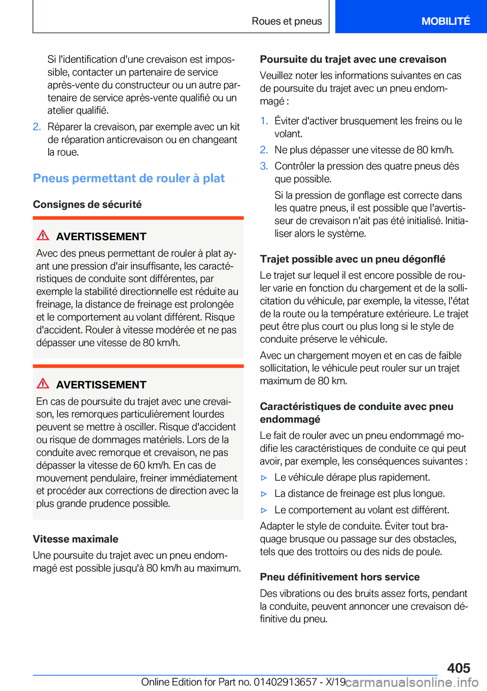 BMW X5 2020  Notices Demploi (in French) �S�i��l�'�i�d�e�n�t�i�f�i�c�a�t�i�o�n��d�'�u�n�e��c�r�e�v�a�i�s�o�n��e�s�t��i�m�p�o�sj
�s�i�b�l�e�,��c�o�n�t�a�c�t�e�r��u�n��p�a�r�t�e�n�a�i�r�e��d�e��s�e�r�v�i�c�e
�a�p�r�è�s�-�v�
