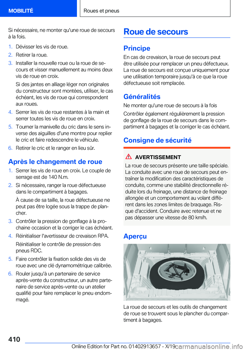 BMW X5 2020  Notices Demploi (in French) �S�i��n�é�c�e�s�s�a�i�r�e�,��n�e��m�o�n�t�e�r��q�u�'�u�n�e��r�o�u�e��d�e��s�e�c�o�u�r�s�