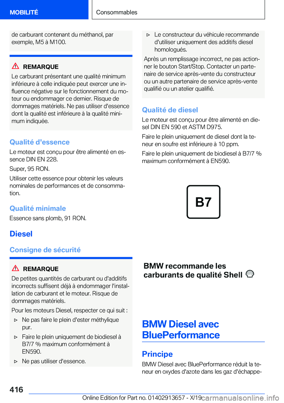BMW X5 2020  Notices Demploi (in French) �d�e��c�a�r�b�u�r�a�n�t��c�o�n�t�e�n�a�n�t��d�u��m�é�t�h�a�n�o�l�,��p�a�r�e�x�e�m�p�l�e�,��M�5��