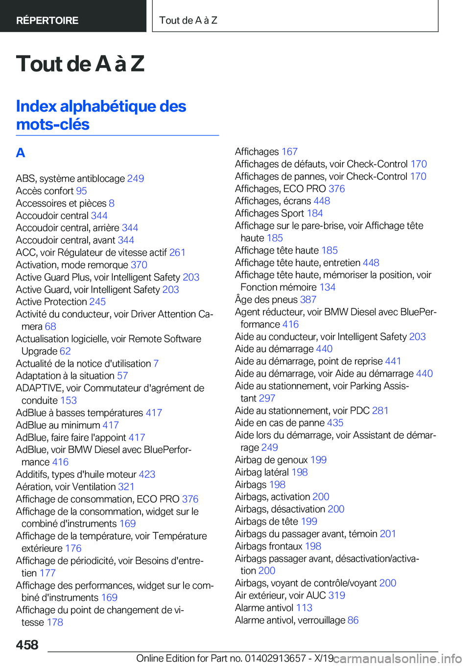 BMW X5 2020  Notices Demploi (in French) �T�o�u�t��d�e��A��