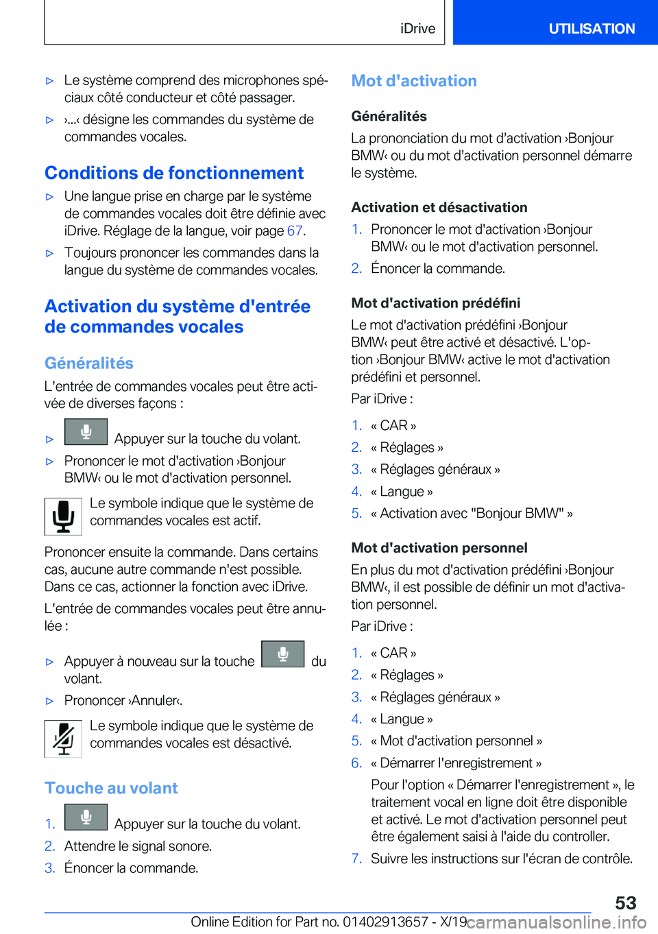BMW X5 2020  Notices Demploi (in French) 'x�L�e��s�y�s�t�è�m�e��c�o�m�p�r�e�n�d��d�e�s��m�i�c�r�o�p�h�o�n�e�s��s�p�éj�c�i�a�u�x��c�