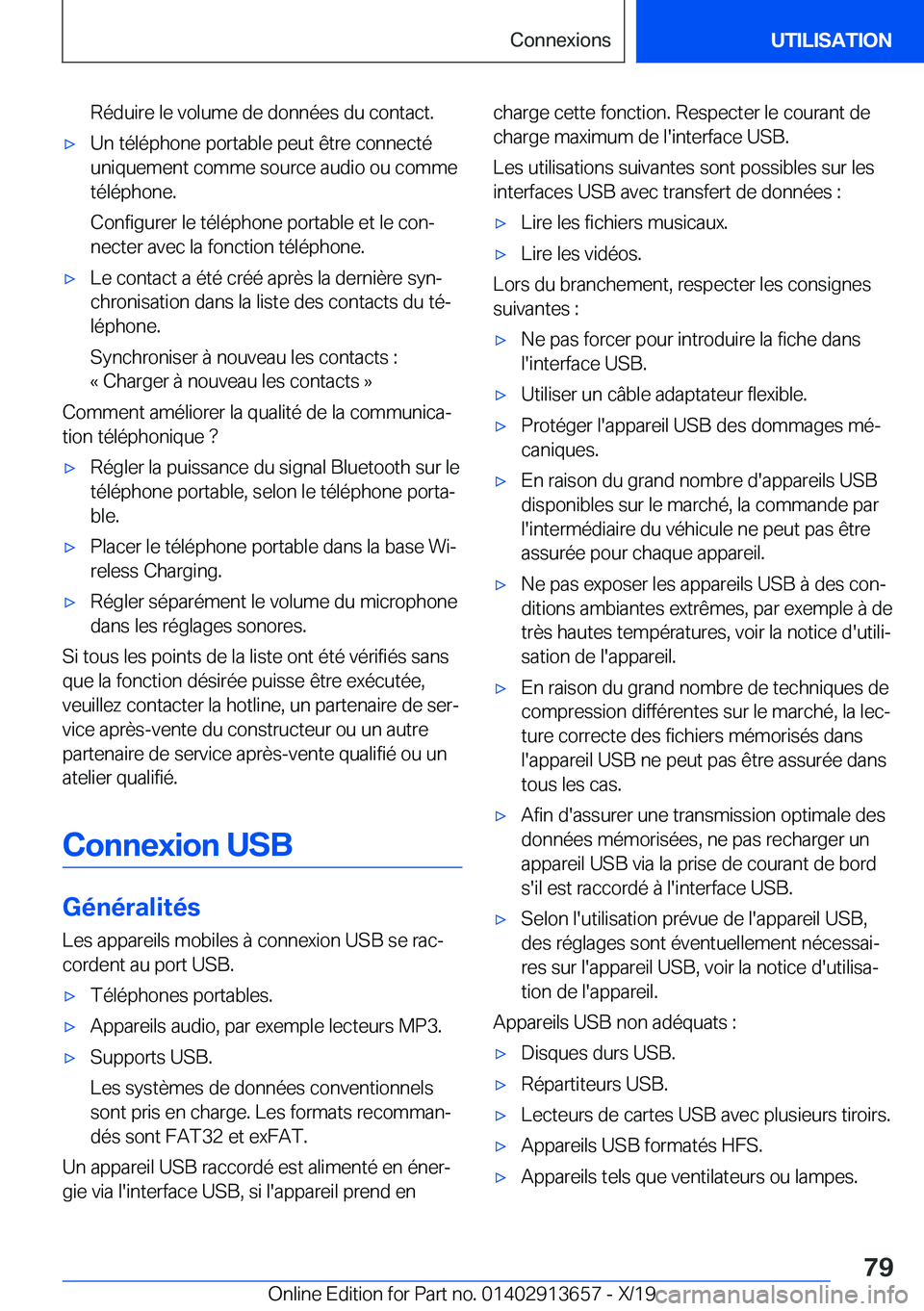 BMW X5 2020  Notices Demploi (in French) �R�é�d�u�i�r�e��l�e��v�o�l�u�m�e��d�e��d�o�n�n�é�e�s��d�u��c�o�n�t�a�c�t�.'x�U�n��t�é�l�é�p�h�o�n�e��p�o�r�t�a�b�l�e��p�e�u�t��ê�t�r�e��c�o�n�n�e�c�t�é
�u�n�i�q�u�e�m�e�n�t��c�o�