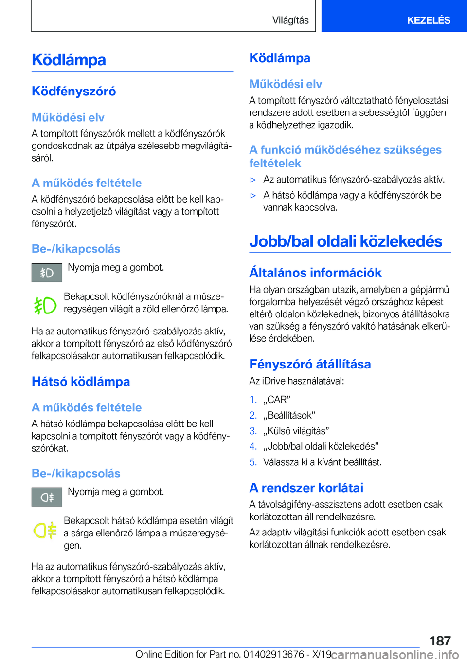 BMW X5 2020  Kezelési útmutató (in Hungarian) �K�