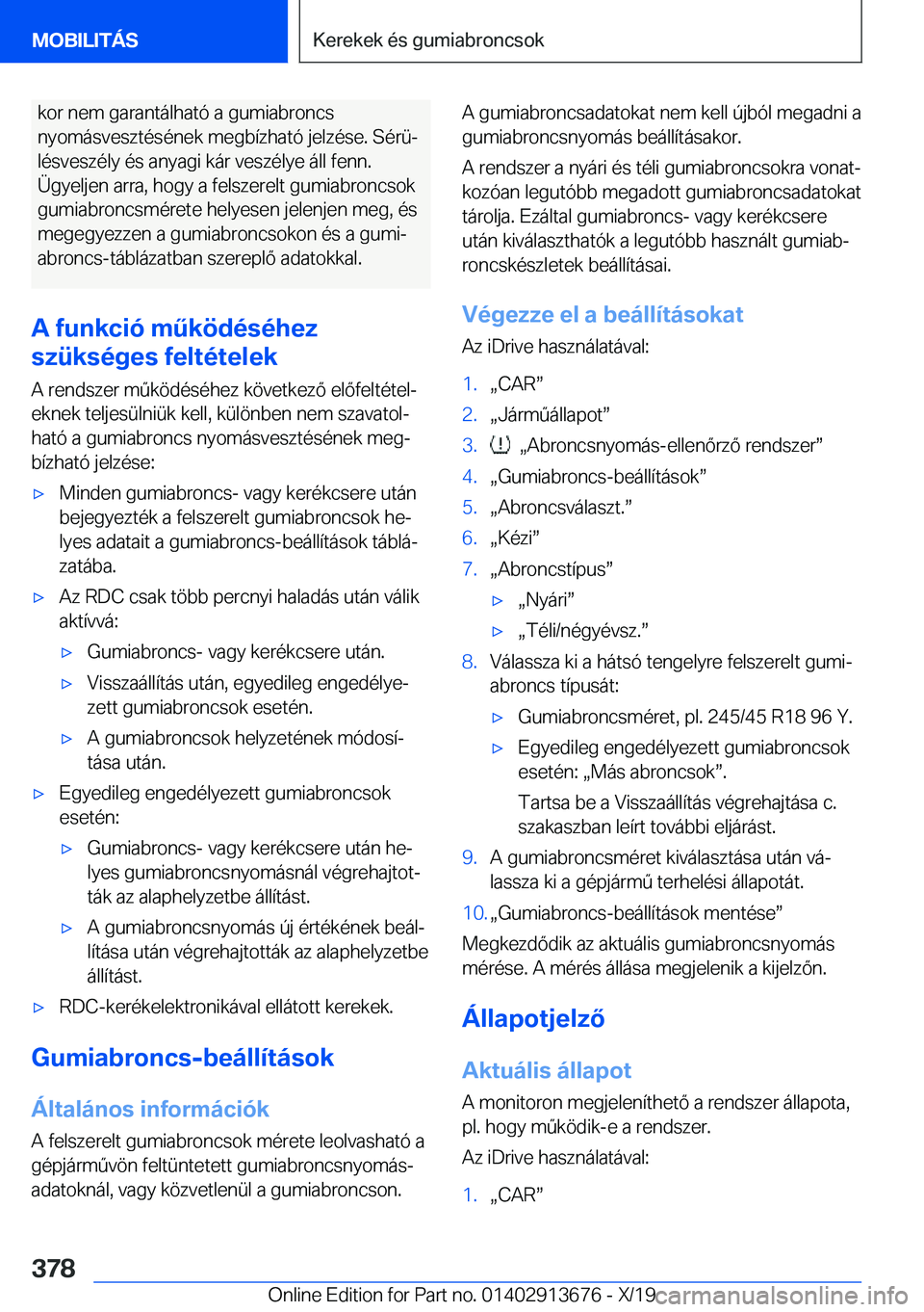 BMW X5 2020  Kezelési útmutató (in Hungarian) �k�o�r��n�e�m��g�a�r�a�n�t�