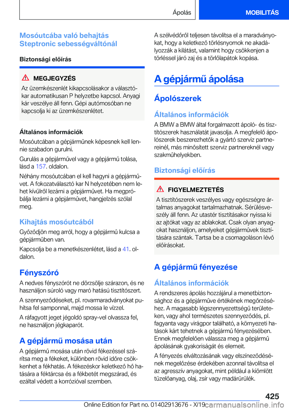 BMW X5 2020  Kezelési útmutató (in Hungarian) �M�o�s�
