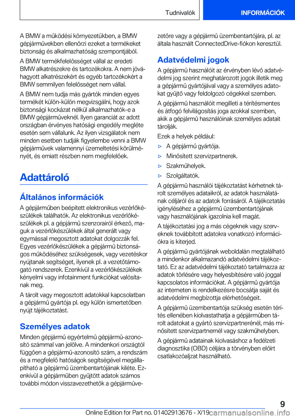 BMW X5 2020  Kezelési útmutató (in Hungarian) �A��B�M�W��a��m2�k�