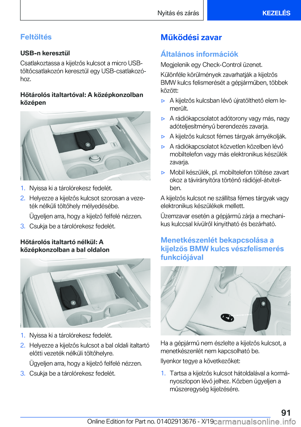 BMW X5 2020  Kezelési útmutató (in Hungarian) �F�e�l�t�