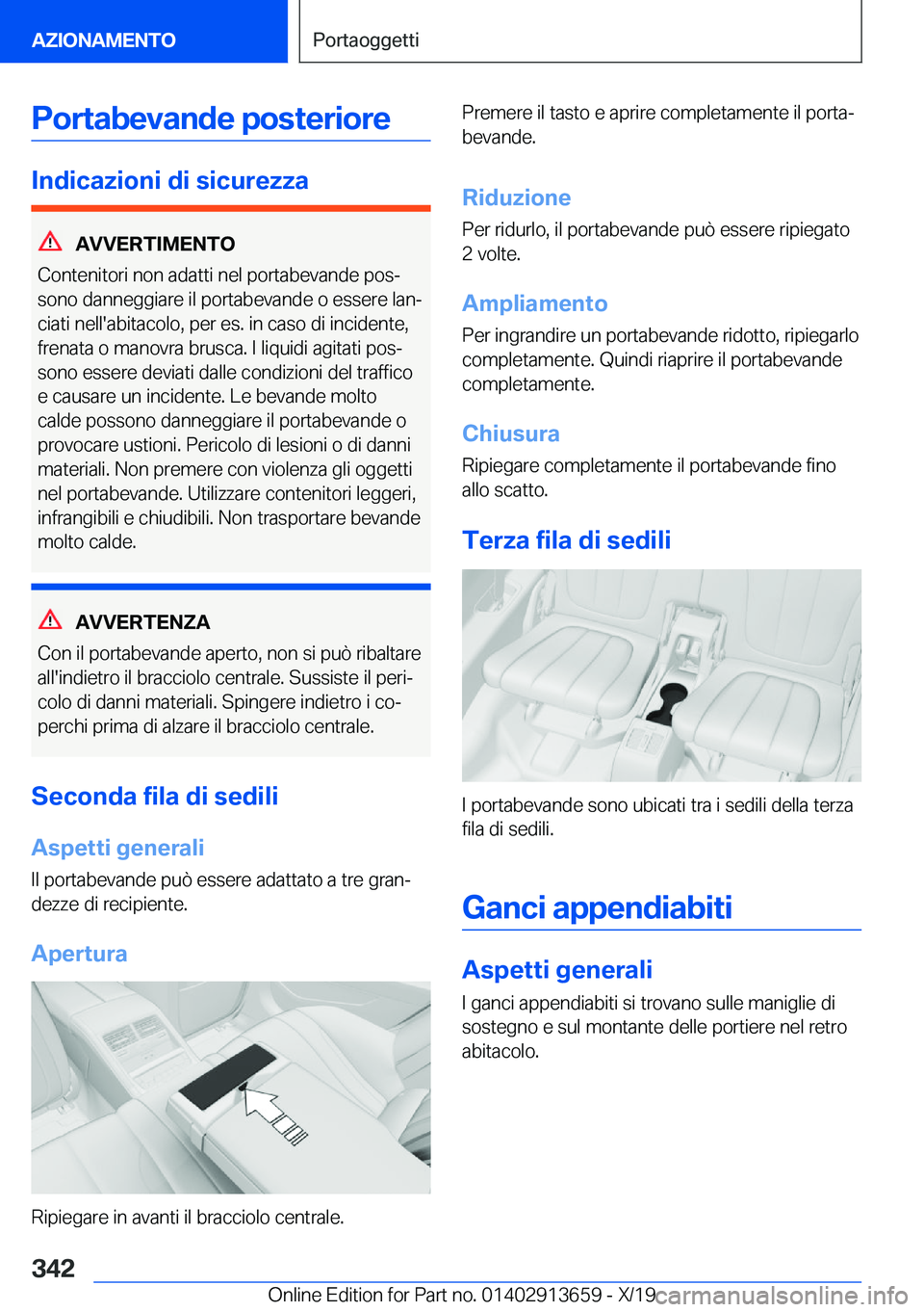 BMW X5 2020  Libretti Di Uso E manutenzione (in Italian) �P�o�r�t�a�b�e�v�a�n�d�e��p�o�s�t�e�r�i�o�r�e
�I�n�d�i�c�a�z�i�o�n�i��d�i��s�i�c�u�r�e�z�z�a
�A�V�V�E�R�T�I�M�E�N�T�O
�C�o�n�t�e�n�i�t�o�r�i��n�o�n��a�d�a�t�t�i��n�e�l��p�o�r�t�a�b�e�v�a�n�d�e�