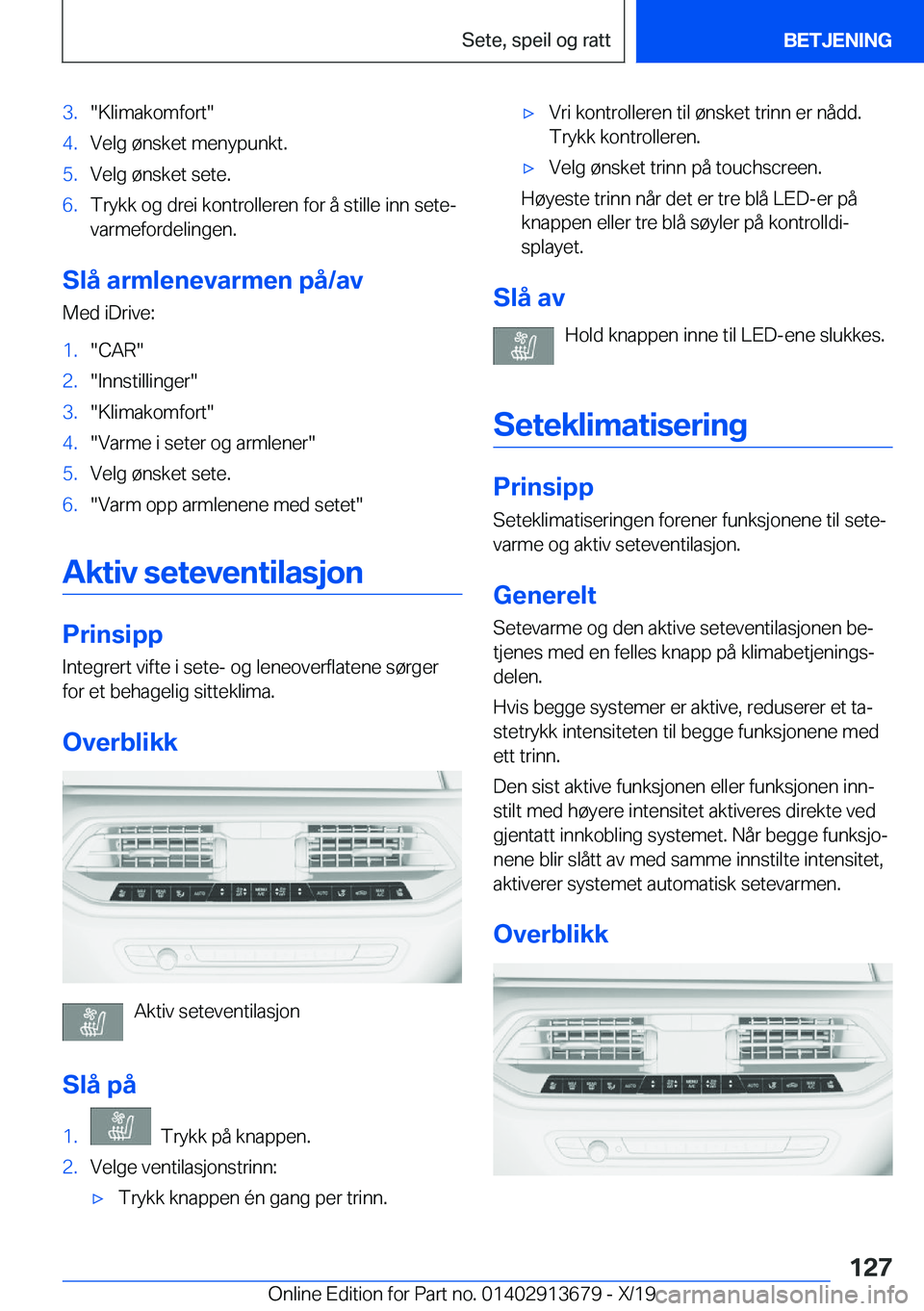 BMW X5 2020  InstruksjonsbØker (in Norwegian) �3�.��K�l�i�m�a�k�o�m�f�o�r�t��4�.�V�e�l�g��
