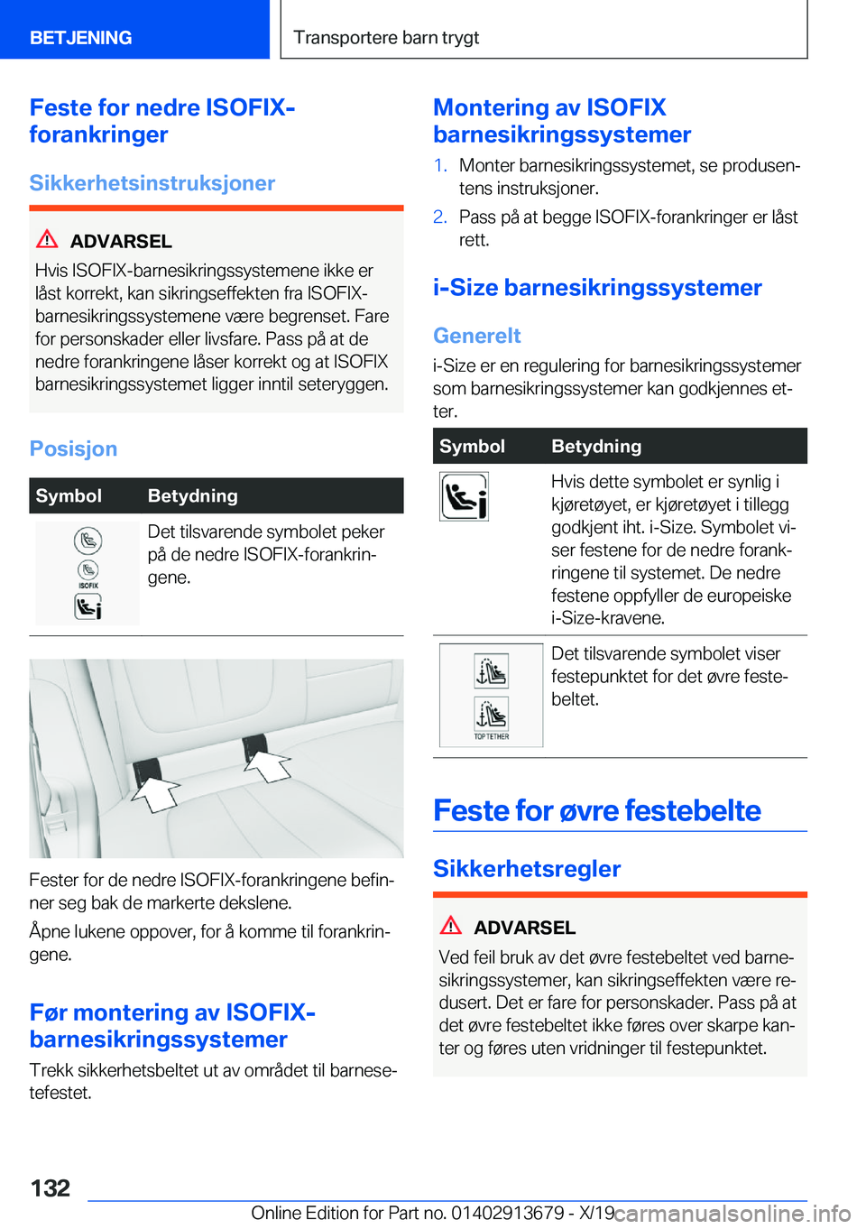 BMW X5 2020  InstruksjonsbØker (in Norwegian) �F�e�s�t�e��f�o�r��n�e�d�r�e��I�S�O�F�I�X�-
�f�o�r�a�n�k�r�i�n�g�e�r
�S�i�k�k�e�r�h�e�t�s�i�n�s�t�r�u�k�s�j�o�n�e�r
�A�D�V�A�R�S�E�L
�H�v�i�s��I�S�O�F�I�X�-�b�a�r�n�e�s�i�k�r�i�n�g�s�s�y�s�t�e�m�e