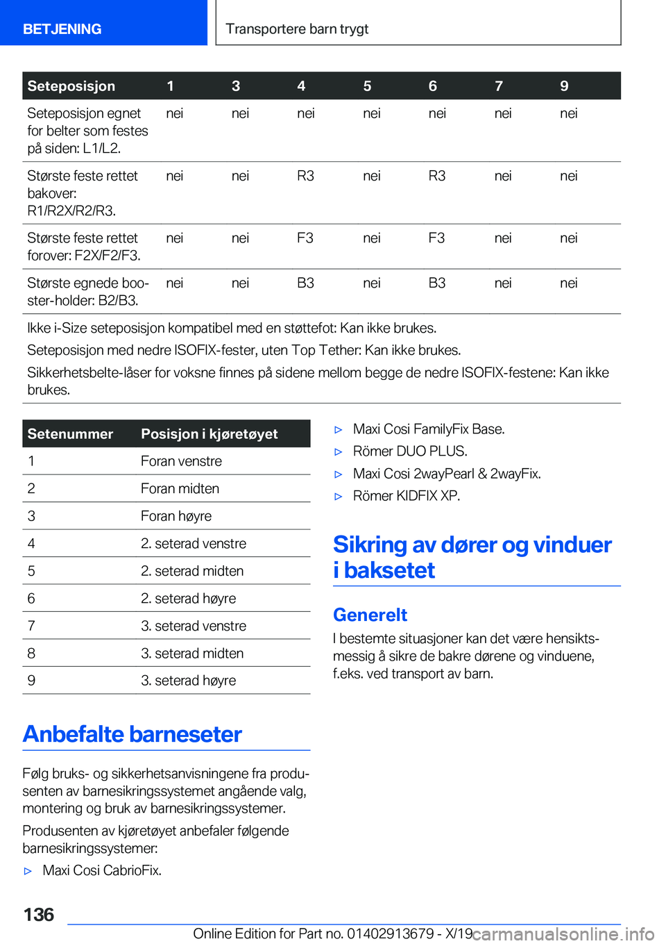 BMW X5 2020  InstruksjonsbØker (in Norwegian) �S�e�t�e�p�o�s�i�s�j�o�n�1�3�4�5�6�7�9�S�e�t�e�p�o�s�i�s�j�o�n��e�g�n�e�t
�f�o�r��b�e�l�t�e�r��s�o�m��f�e�s�t�e�s
�p�å��s�i�d�e�n�:��L�1�/�L�2�.�n�e�i�n�e�i�n�e�i�n�e�i�n�e�i�n�e�i�n�e�i�S�t�