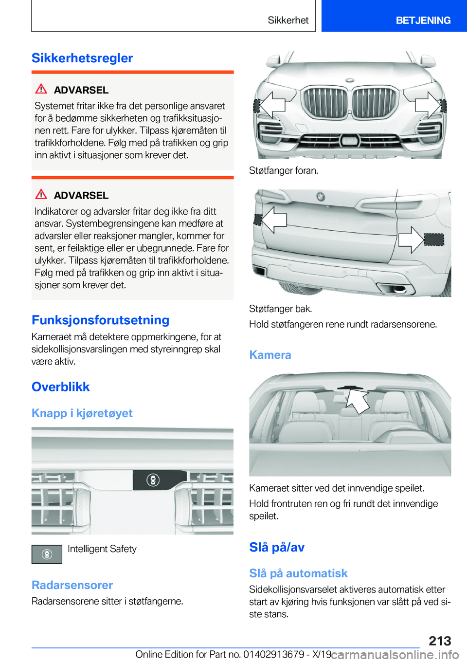 BMW X5 2020  InstruksjonsbØker (in Norwegian) �S�i�k�k�e�r�h�e�t�s�r�e�g�l�e�r
�A�D�V�A�R�S�E�L
�S�y�s�t�e�m�e�t��f�r�i�t�a�r��i�k�k�e��f�r�a��d�e�t��p�e�r�s�o�n�l�i�g�e��a�n�s�v�a�r�e�t
�f�o�r��å��b�e�d�