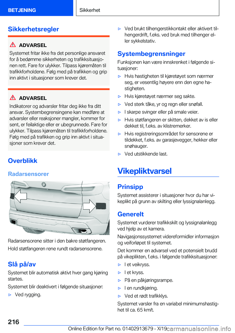 BMW X5 2020  InstruksjonsbØker (in Norwegian) �S�i�k�k�e�r�h�e�t�s�r�e�g�l�e�r
�A�D�V�A�R�S�E�L
�S�y�s�t�e�m�e�t��f�r�i�t�a�r��i�k�k�e��f�r�a��d�e�t��p�e�r�s�o�n�l�i�g�e��a�n�s�v�a�r�e�t
�f�o�r��å��b�e�d�
