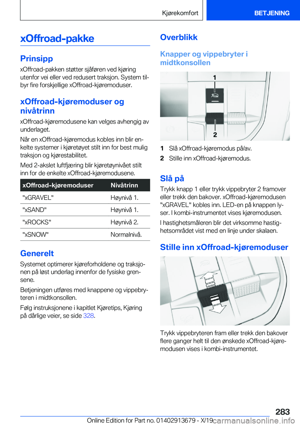 BMW X5 2020  InstruksjonsbØker (in Norwegian) �x�O�f�f�r�o�a�d�-�p�a�k�k�e
�P�r�i�n�s�i�p�p
�x�O�f�f�r�o�a�d�-�p�a�k�k�e�n��s�t�