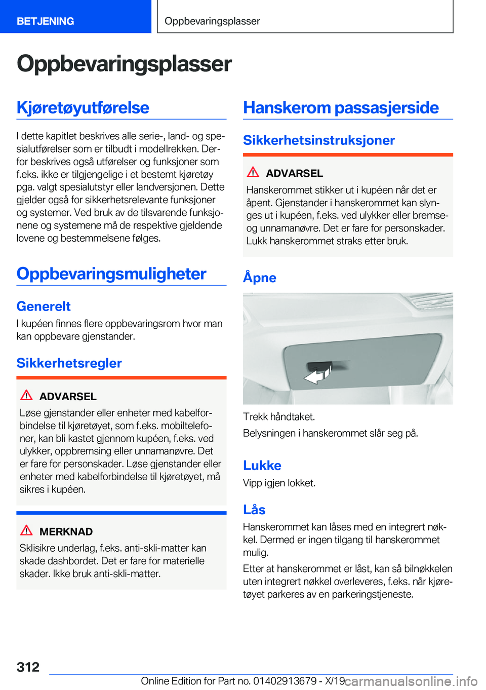 BMW X5 2020  InstruksjonsbØker (in Norwegian) �O�p�p�b�e�v�a�r�i�n�g�s�p�l�a�s�s�e�r�K�j�