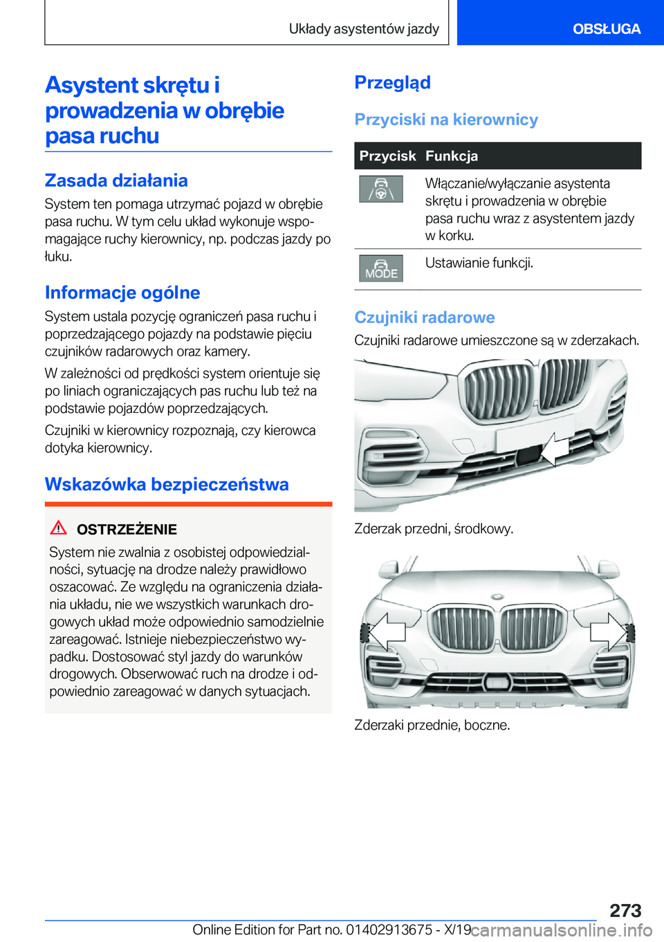 BMW X5 2020  Instrukcja obsługi (in Polish) �A�s�y�s�t�e�n�t��s�k�r�