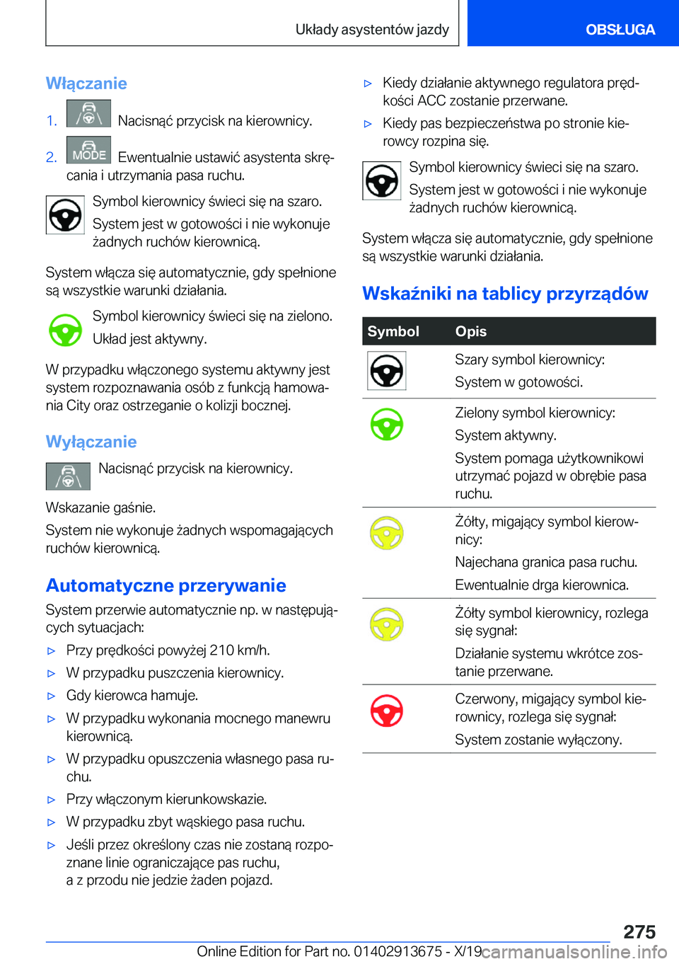 BMW X5 2020  Instrukcja obsługi (in Polish) �W�ł�ą�c�z�a�n�i�e�1�.���N�a�c�i�s�n�