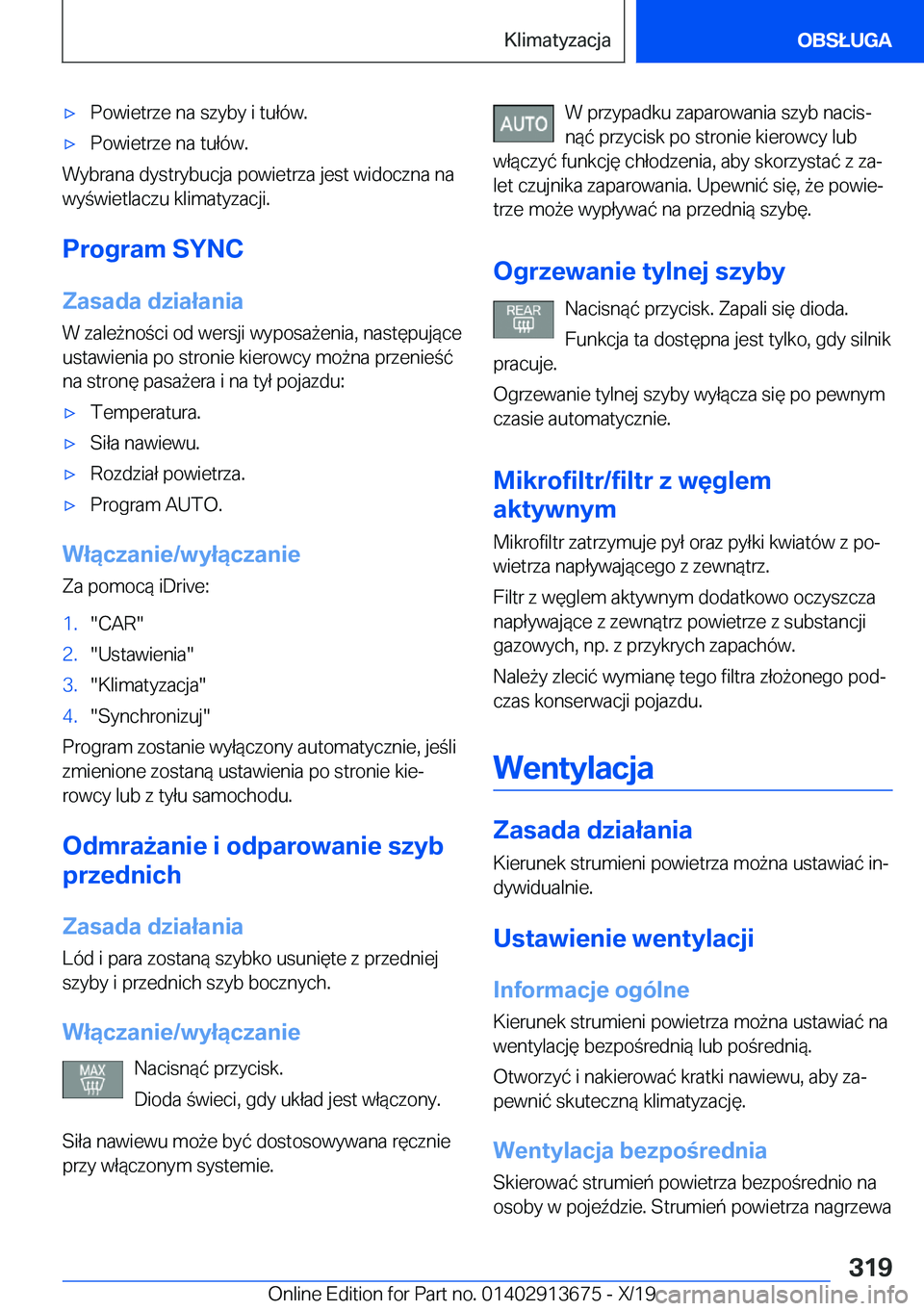 BMW X5 2020  Instrukcja obsługi (in Polish) 'x�P�o�w�i�e�t�r�z�e��n�a��s�z�y�b�y��i��t�u�ł�