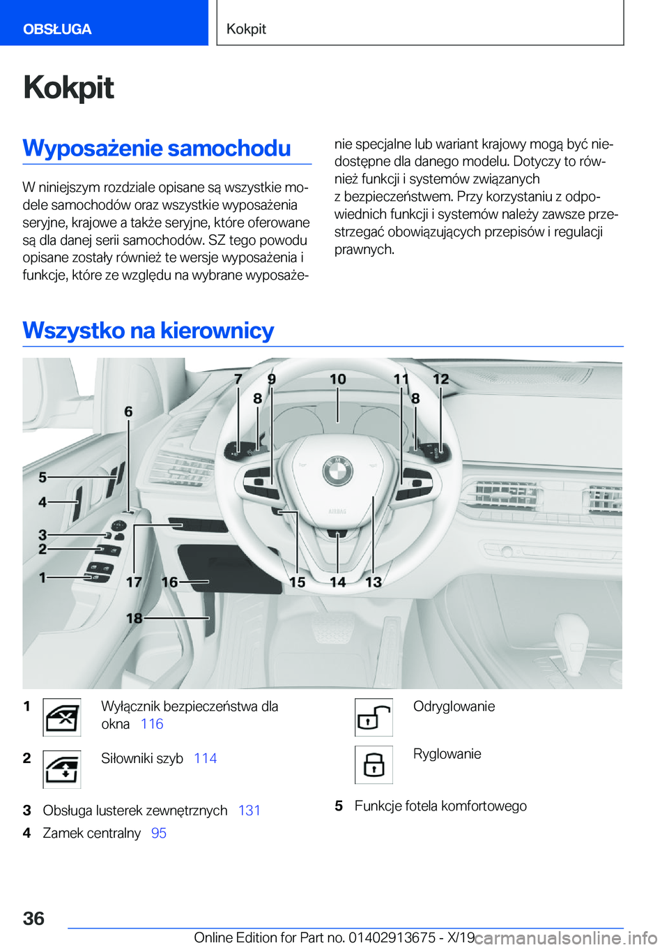 BMW X5 2020  Instrukcja obsługi (in Polish) �K�o�k�p�i�t�W�y�p�o�s�a9�e�n�i�e��s�a�m�o�c�h�o�d�u
�W��n�i�n�i�e�j�s�z�y�m��r�o�z�d�z�i�a�l�e��o�p�i�s�a�n�e��s�