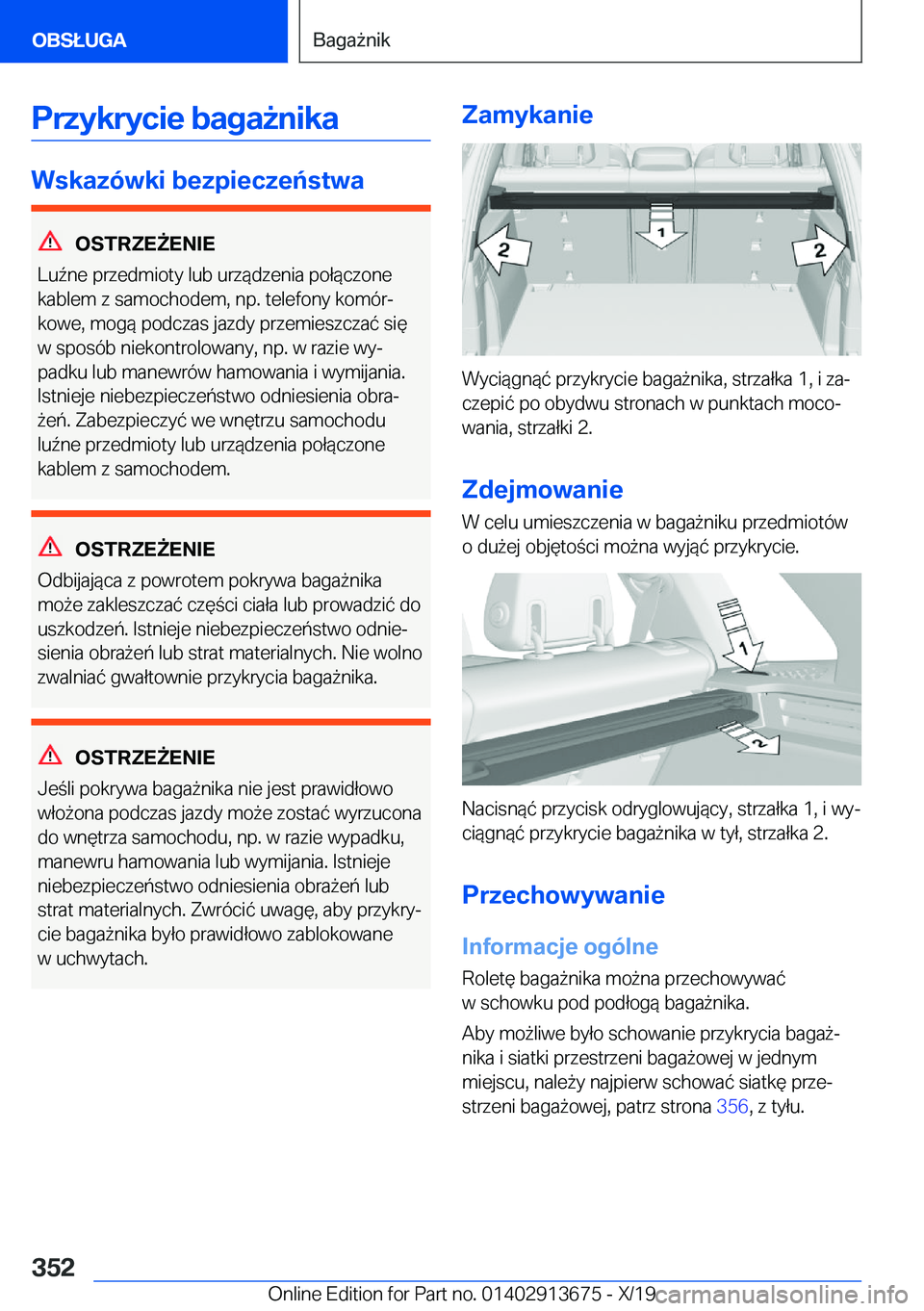 BMW X5 2020  Instrukcja obsługi (in Polish) �P�r�z�y�k�r�y�c�i�e��b�a�g�a9�n�i�k�a
�W�s�k�a�z�
