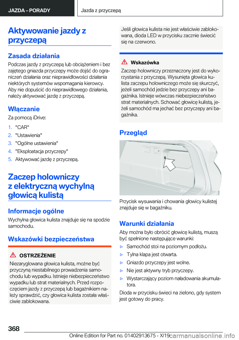 BMW X5 2020  Instrukcja obsługi (in Polish) �A�k�t�y�w�o�w�a�n�i�e��j�a�z�d�y��z�p�r�z�y�c�z�e�p�ą
�Z�a�s�a�d�a��d�z�i�a�ł�a�n�i�a
�P�o�d�c�z�a�s��j�a�z�d�y��z��p�r�z�y�c�z�e�p�