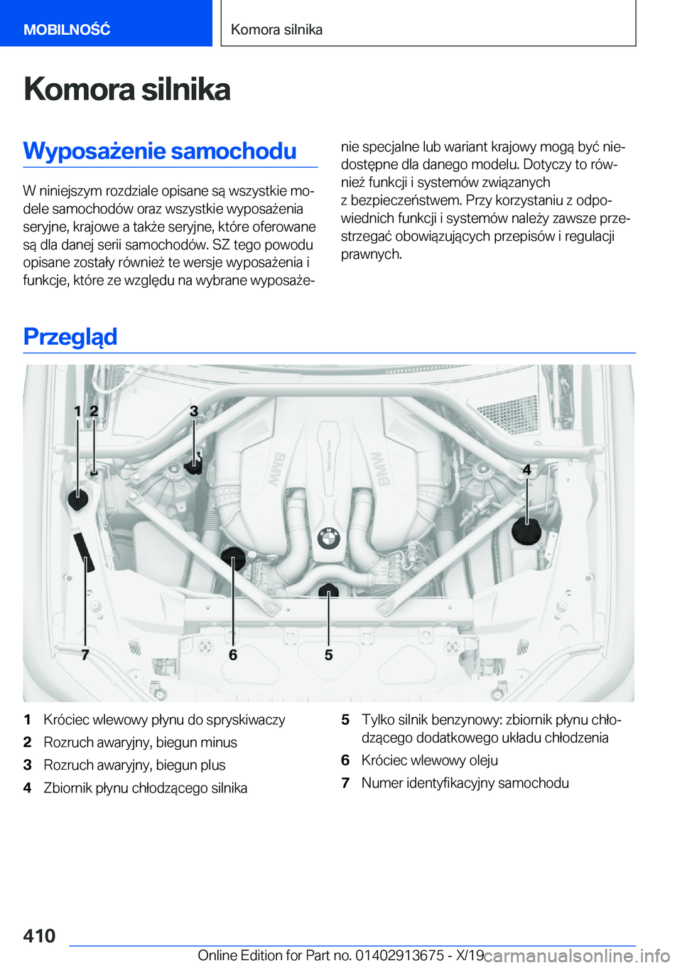 BMW X5 2020  Instrukcja obsługi (in Polish) �K�o�m�o�r�a��s�i�l�n�i�k�a�W�y�p�o�s�a9�e�n�i�e��s�a�m�o�c�h�o�d�u
�W��n�i�n�i�e�j�s�z�y�m��r�o�z�d�z�i�a�l�e��o�p�i�s�a�n�e��s�