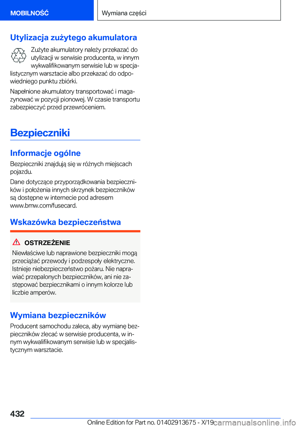 BMW X5 2020  Instrukcja obsługi (in Polish) �U�t�y�l�i�z�a�c�j�a��z�u9�y�t�e�g�o��a�k�u�m�u�l�a�t�o�r�a�Z�u9�y�t�e��a�k�u�m�u�l�a�t�o�r�y��n�a�l�e9�y��p�r�z�e�k�a�z�a�