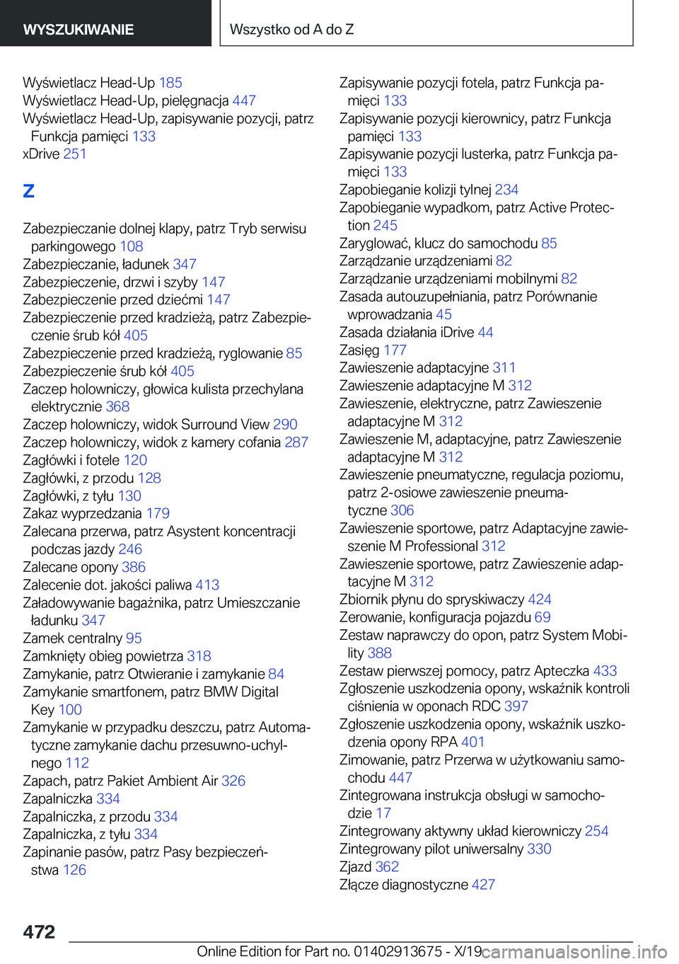 BMW X5 2020  Instrukcja obsługi (in Polish) �W�y�w�i�e�t�l�a�c�z��H�e�a�d�-�U�p��1�8�5�
�W�y�w�i�e�t�l�a�c�z��H�e�a�d�-�U�p�,��p�i�e�l�