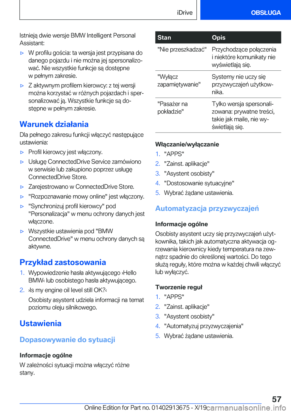 BMW X5 2020  Instrukcja obsługi (in Polish) �I�s�t�n�i�e�j�