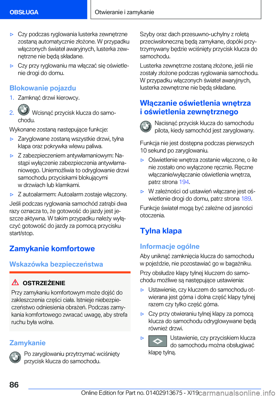 BMW X5 2020  Instrukcja obsługi (in Polish) 'x�C�z�y��p�o�d�c�z�a�s��r�y�g�l�o�w�a�n�i�a��l�u�s�t�e�r�k�a��z�e�w�n�