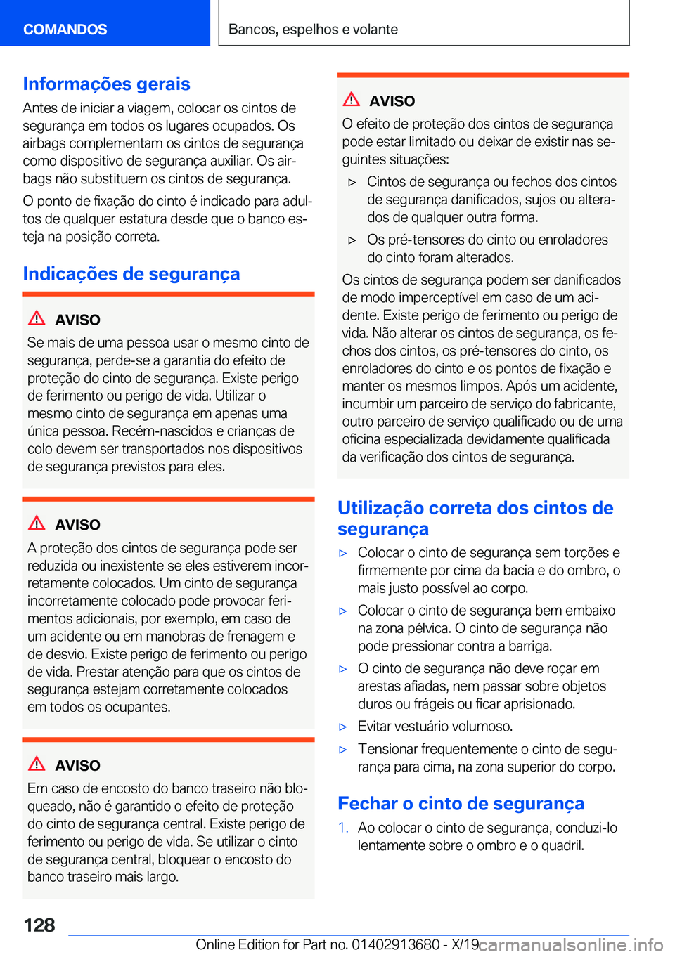 BMW X5 2020  Manual do condutor (in Portuguese) �I�n�f�o�r�m�a�