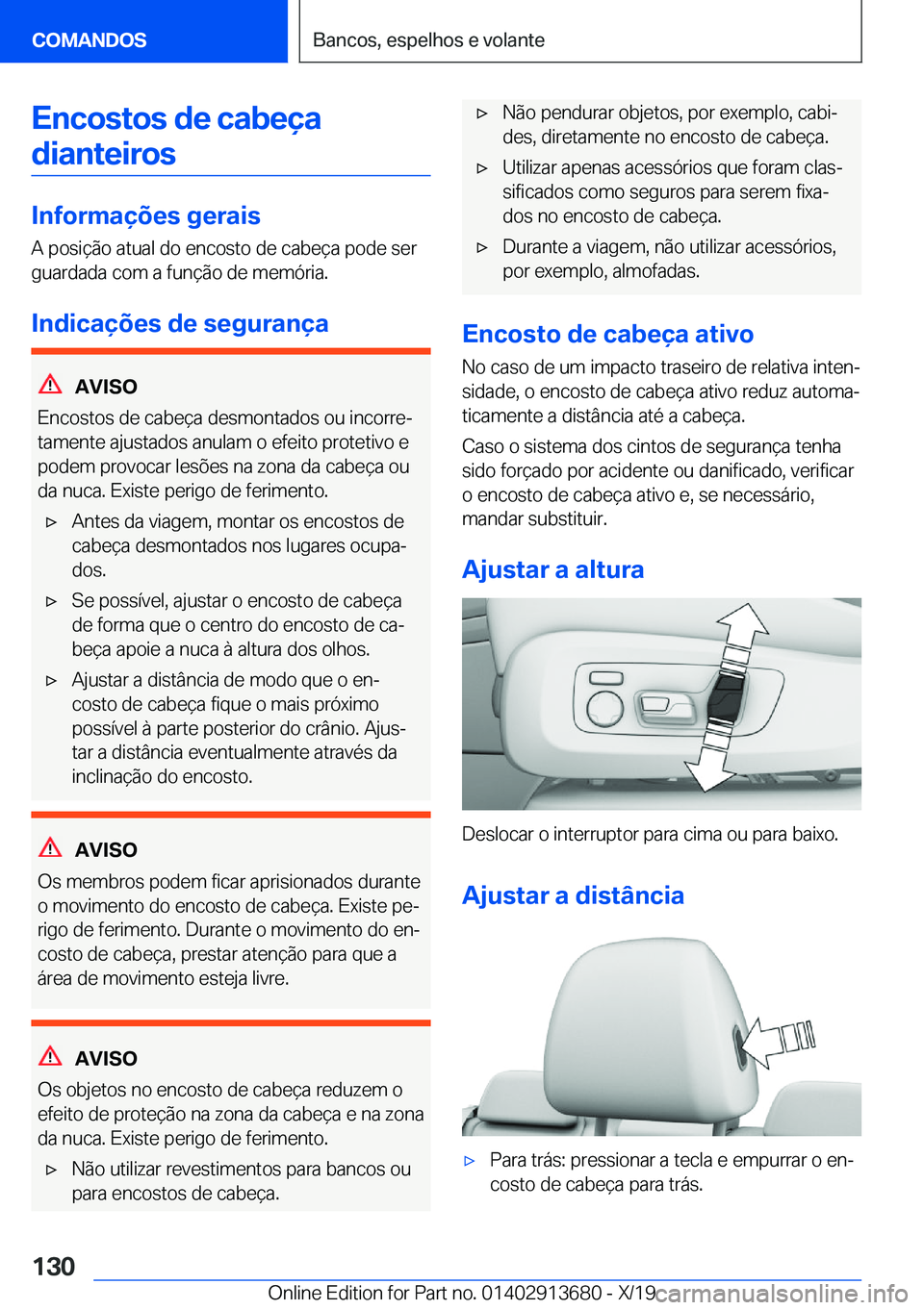 BMW X5 2020  Manual do condutor (in Portuguese) �E�n�c�o�s�t�o�s��d�e��c�a�b�e�