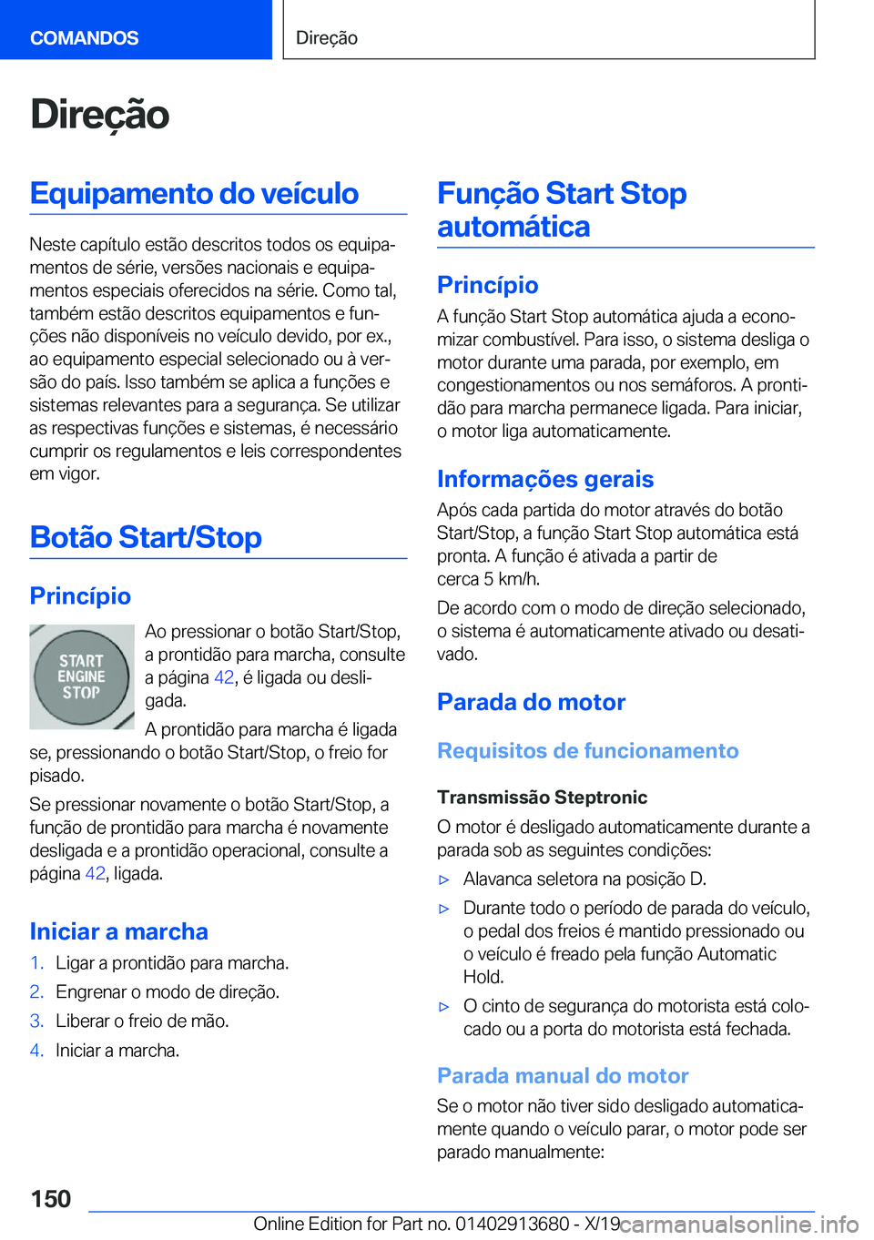 BMW X5 2020  Manual do condutor (in Portuguese) �D�i�r�e�
