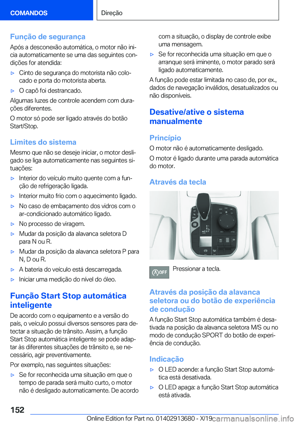 BMW X5 2020  Manual do condutor (in Portuguese) �F�u�n�