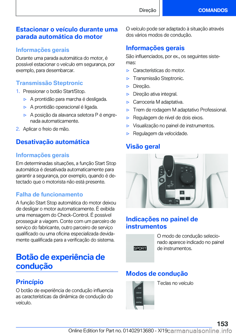BMW X5 2020  Manual do condutor (in Portuguese) �E�s�t�a�c�i�o�n�a�r��o��v�e�