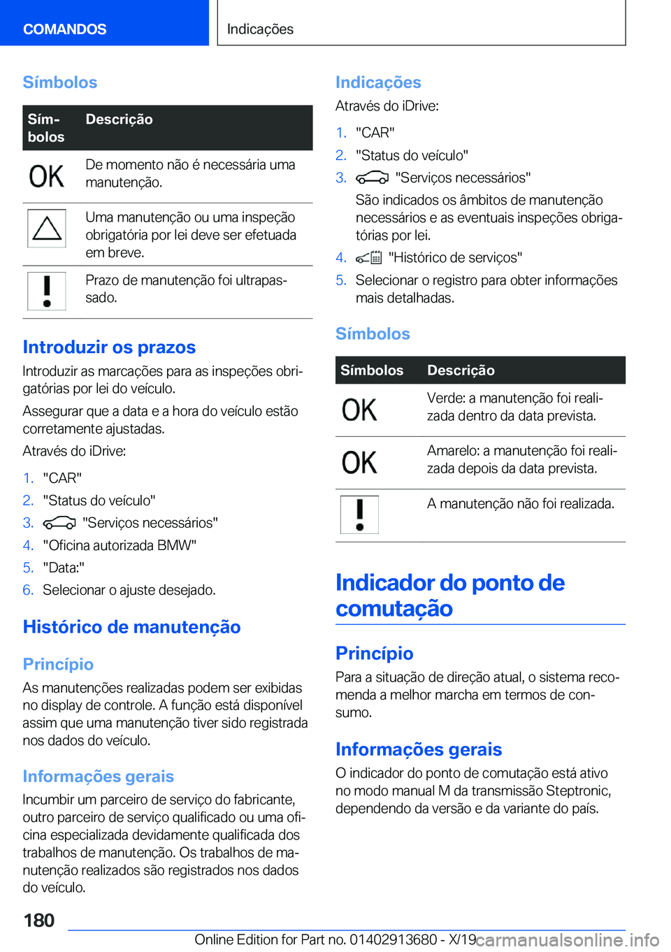 BMW X5 2020  Manual do condutor (in Portuguese) �S�
