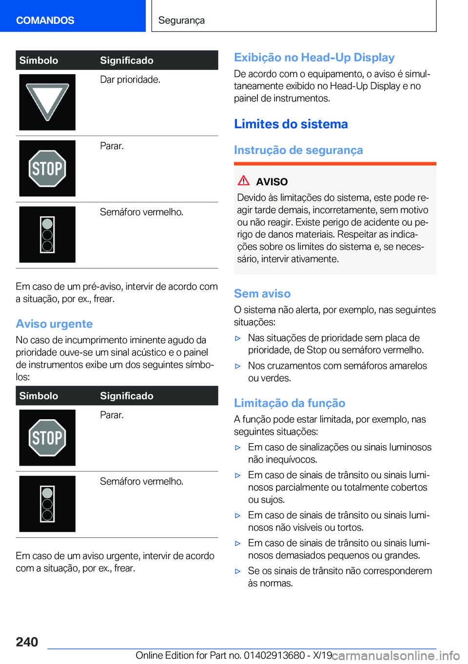BMW X5 2020  Manual do condutor (in Portuguese) �S�