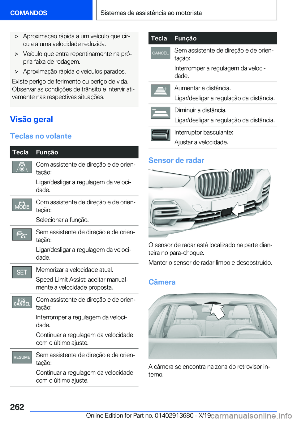 BMW X5 2020  Manual do condutor (in Portuguese) x�A�p�r�o�x�i�m�a�