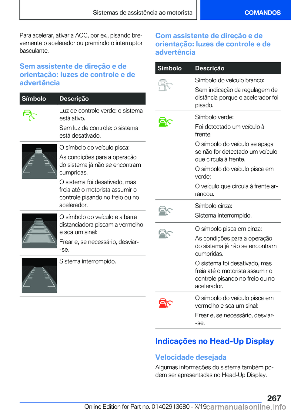 BMW X5 2020  Manual do condutor (in Portuguese) �P�a�r�a��a�c�e�l�e�r�a�r�,��a�t�i�v�a�r��a��A�C�C�,��p�o�r��e�x�.�,��p�i�s�a�n�d�o��b�r�eª�v�e�m�e�n�t�e��o��a�c�e�l�e�r�a�d�o�r��o�u��p�r�e�m�i�n�d�o��o��i�n�t�e�r�r�u�p�t�o�r�b�a�s�