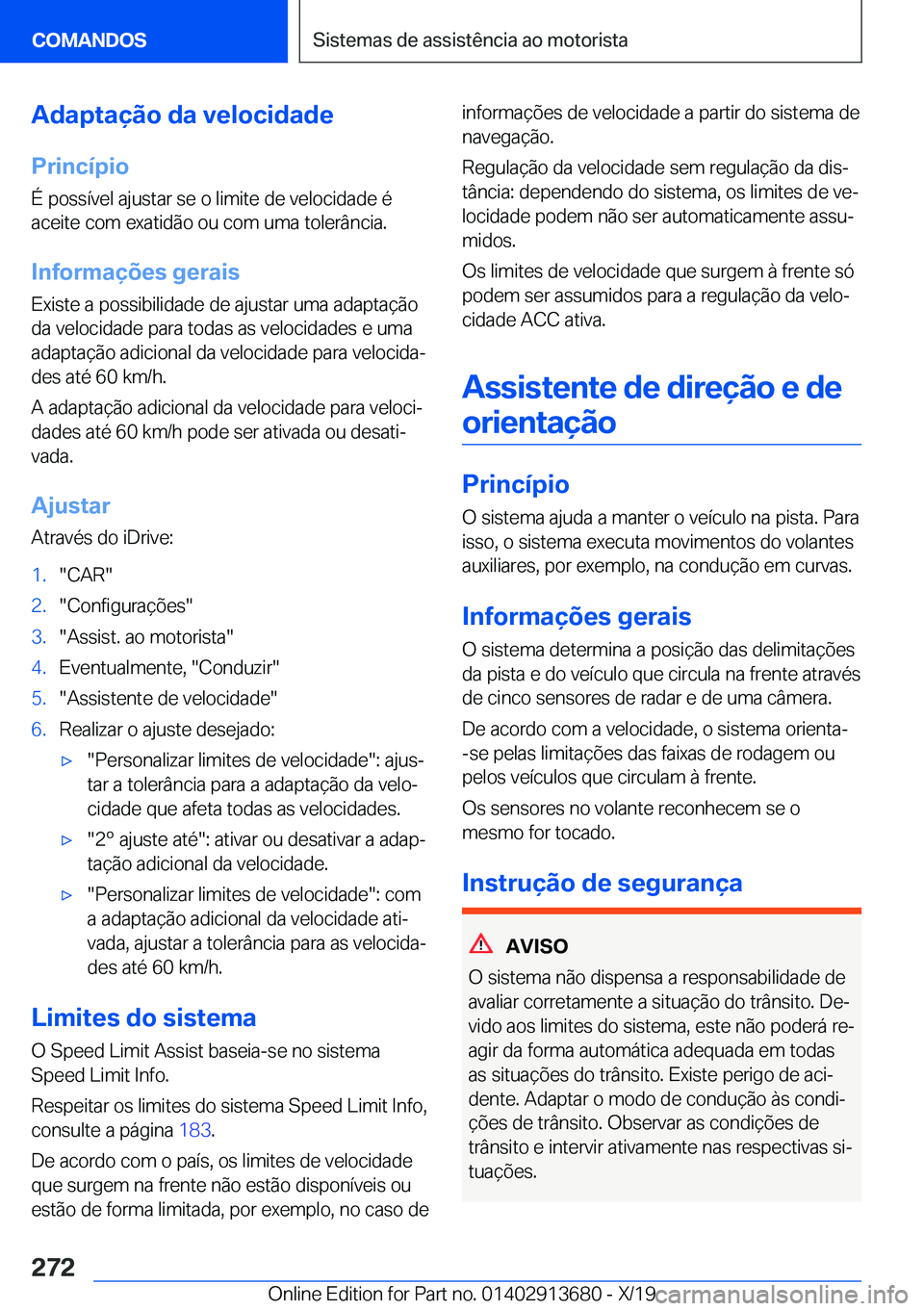 BMW X5 2020  Manual do condutor (in Portuguese) �A�d�a�p�t�a�