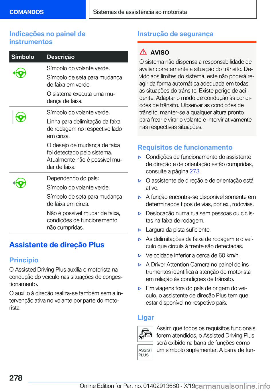 BMW X5 2020  Manual do condutor (in Portuguese) �I�n�d�i�c�a�