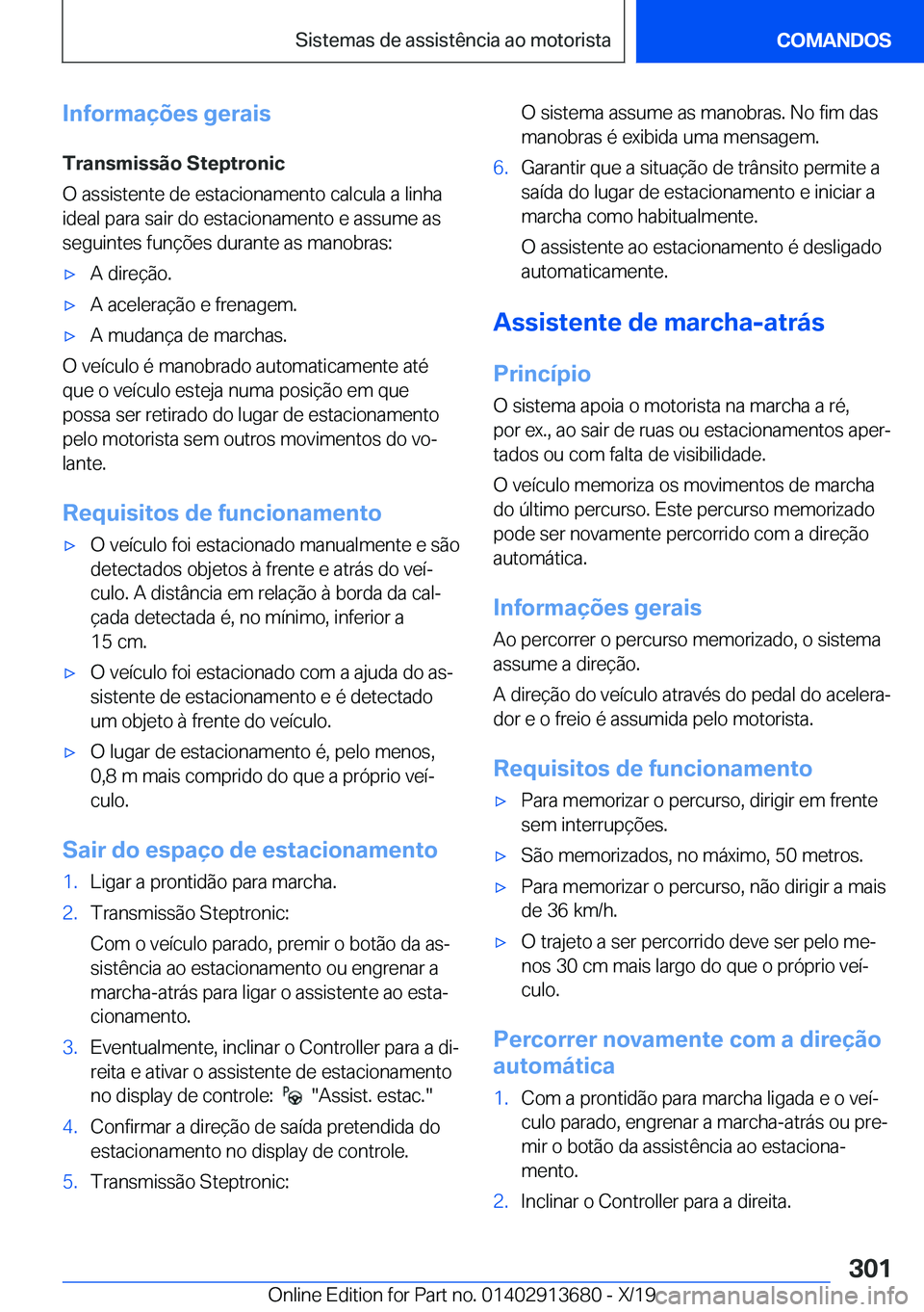 BMW X5 2020  Manual do condutor (in Portuguese) �I�n�f�o�r�m�a�