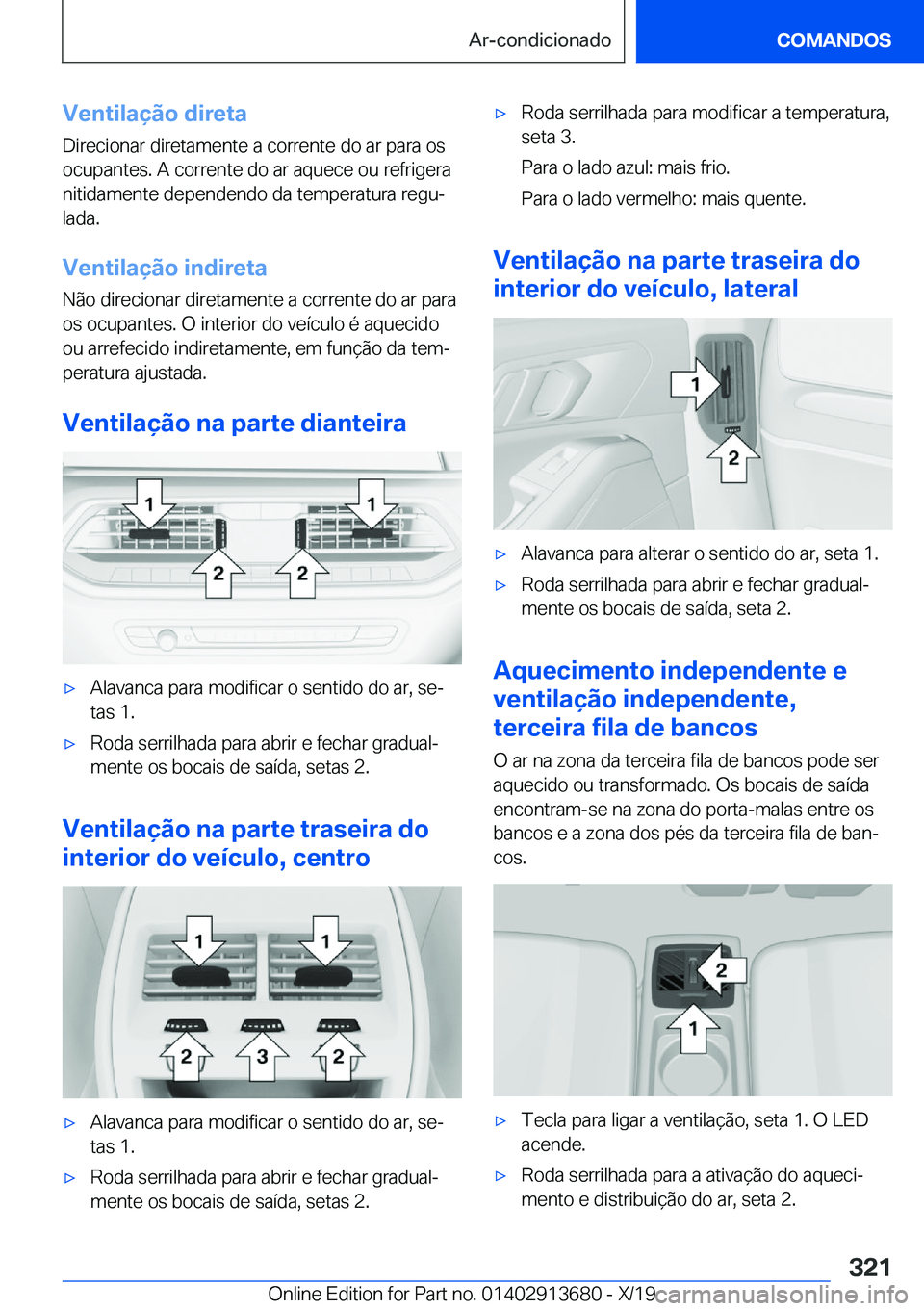 BMW X5 2020  Manual do condutor (in Portuguese) �V�e�n�t�i�l�a�